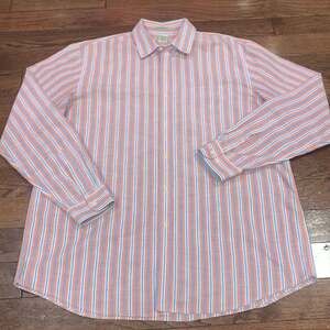 L.L.Bean Men’s 17½–35‎ 100% Cotton Long Sleeve Shirt Blue White Plaid Classic